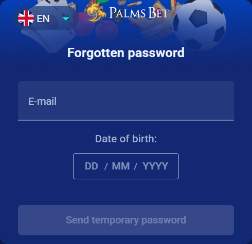 Forgotten password form with email and birth date