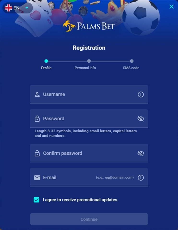 Registration step one with username and email