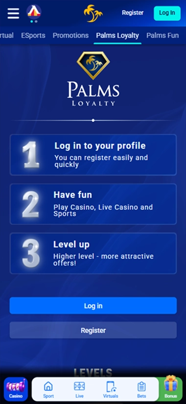 Palms Loyalty programme three steps